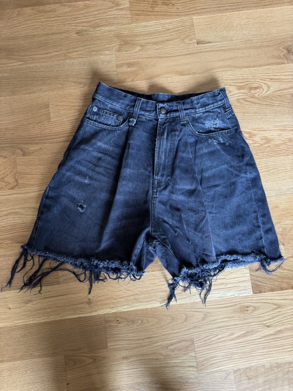R13 Crop Wideleg Denim Cut Off Shorts 27 Jake Black Made in Italy